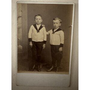 Antique 1890s Cabinet Card Photo, Brothers In Sailor Suits, Victorian Portrait